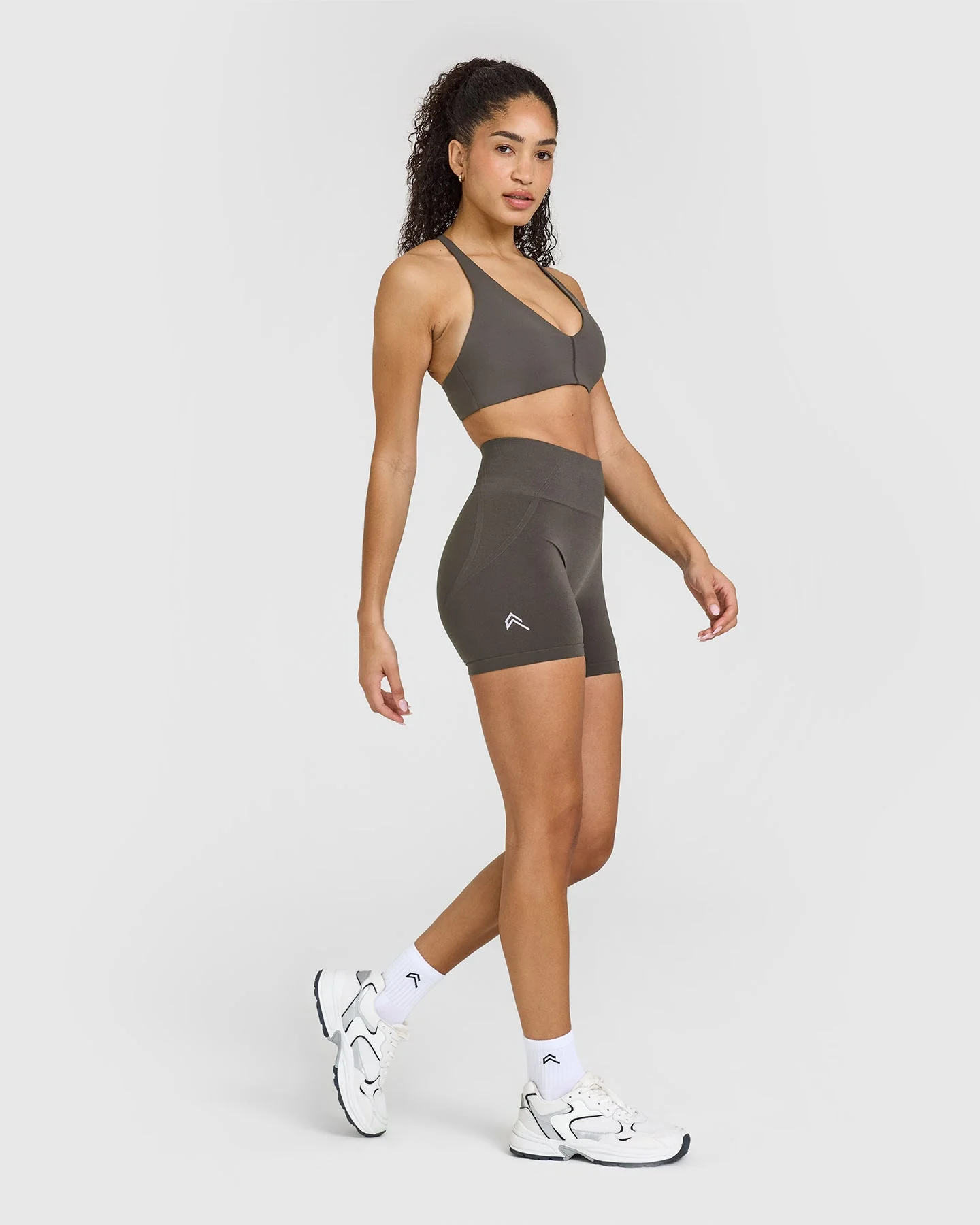 EffortlessLift™ Seamless Shorts with White Logo | Deep Taupe - Image 3