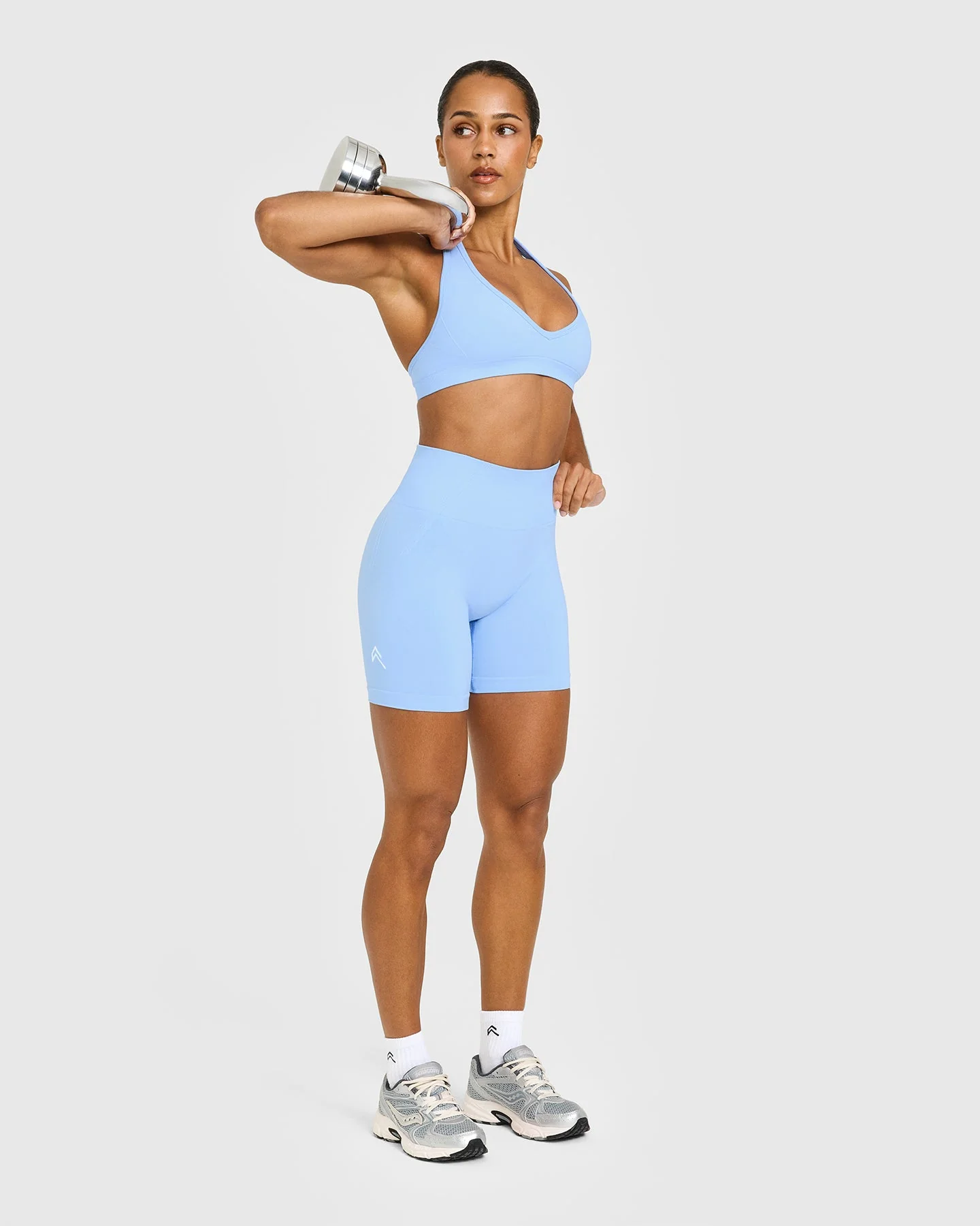 EffortlessLift™ Seamless Shorts with White Logo | Powdered Blue - Image 3