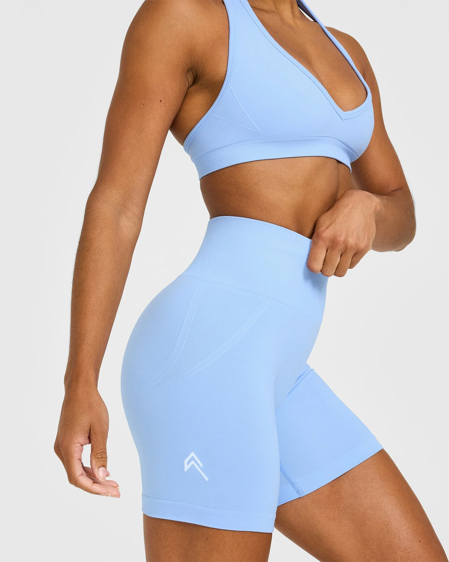 EffortlessLift™ Seamless Shorts with White Logo | Powdered Blue - Image 5