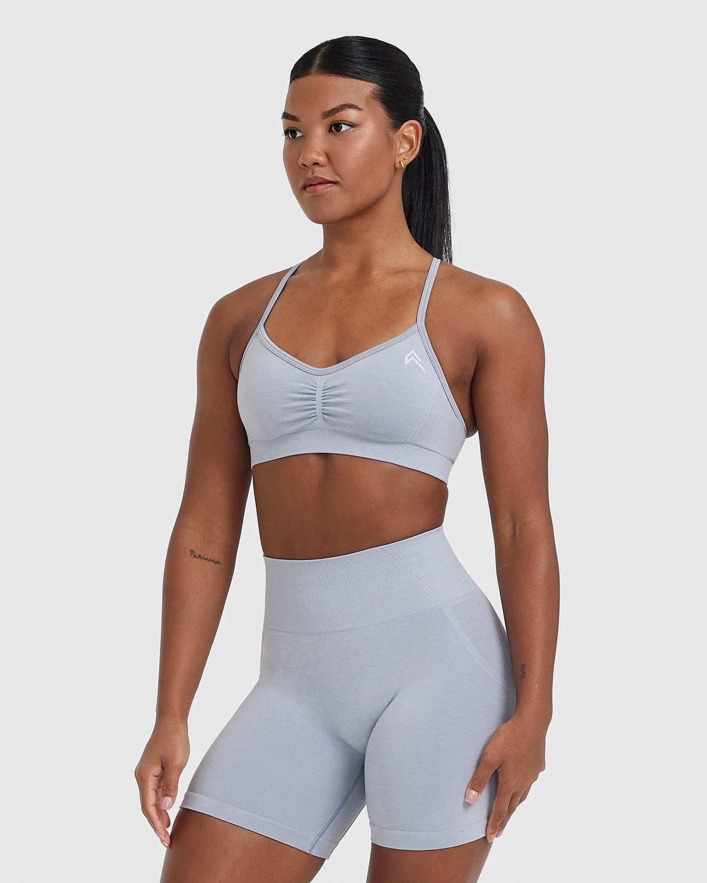 EffortlessLift™ Strappy Bralette with White Logo | Metal Grey - Image 3