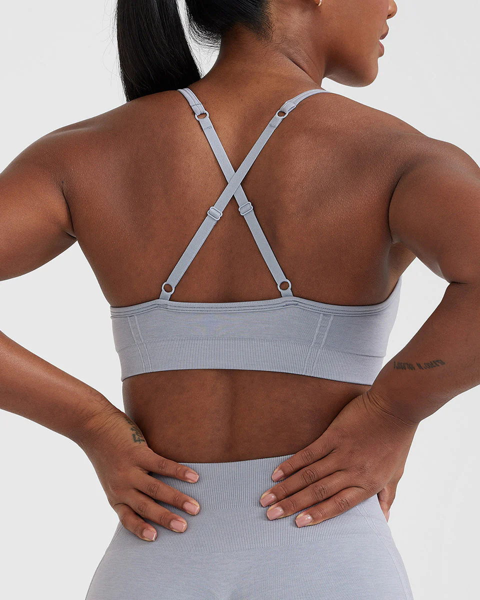 EffortlessLift™ Strappy Bralette with White Logo | Metal Grey - Image 5