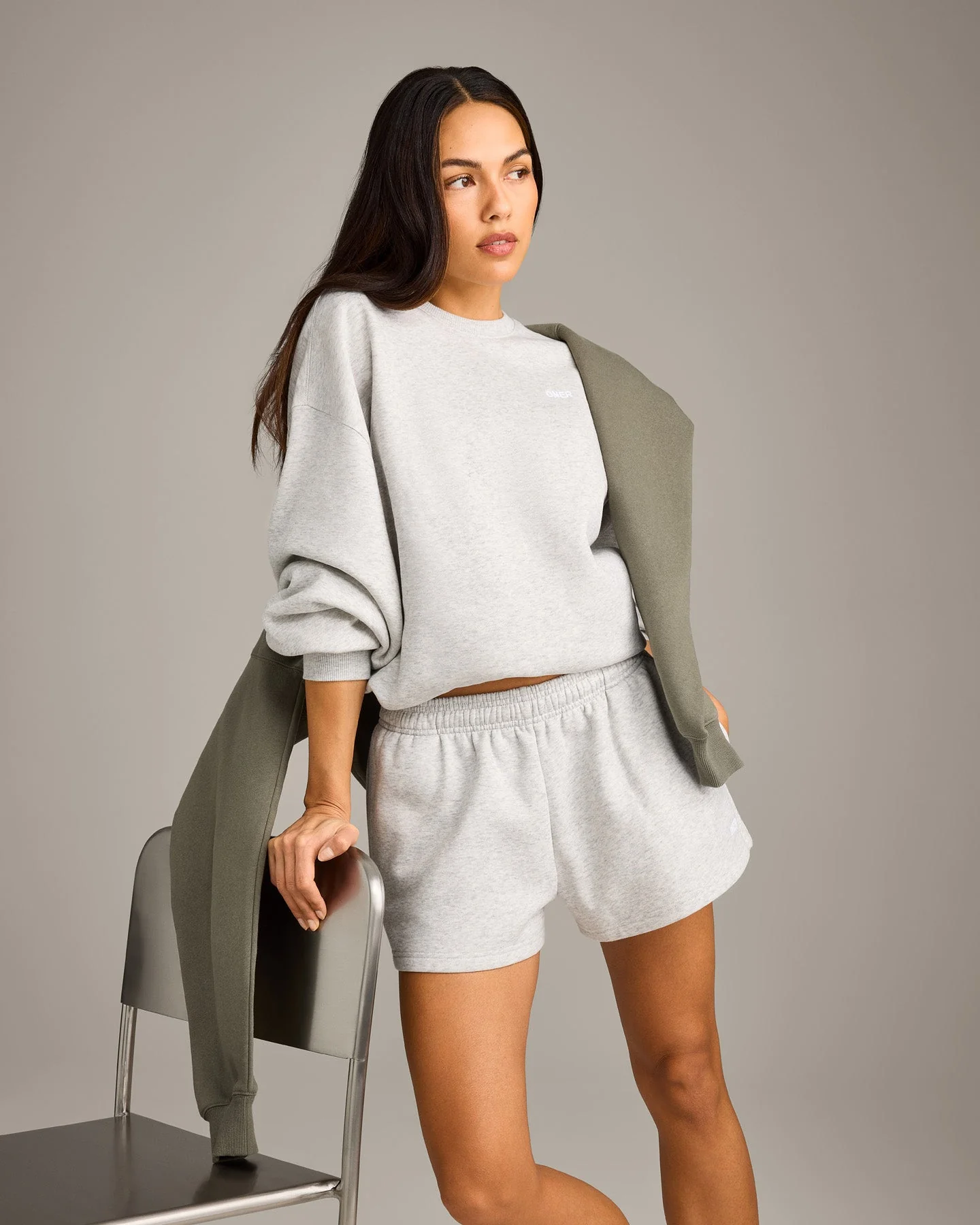 Foundations Cosy Oversized Shorts | Light Grey Marl - Image 4