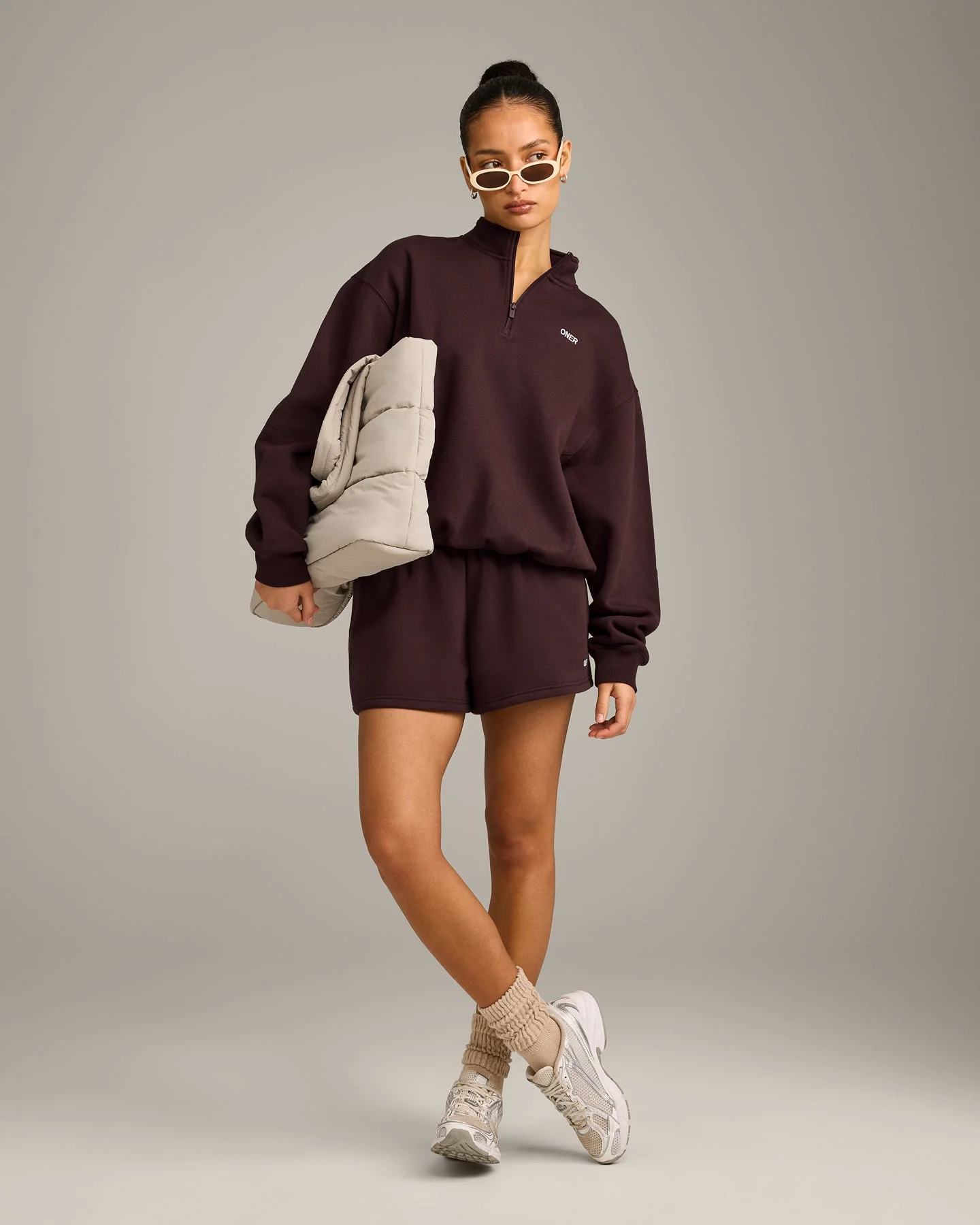 Foundations Cosy Oversized Shorts | Plum Brown - Image 3