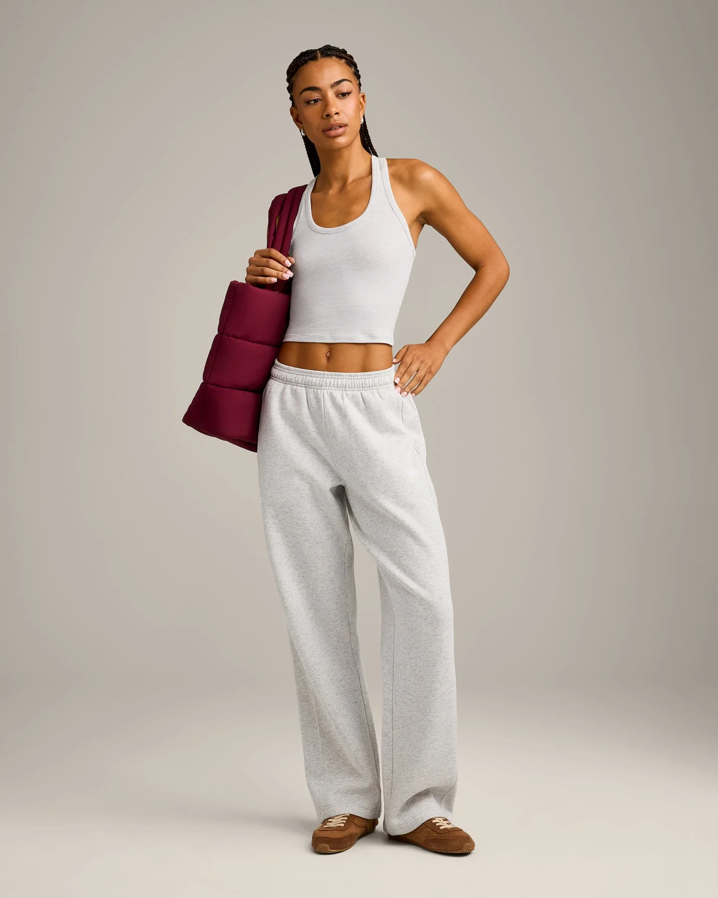 Foundations Cosy Straight Leg Joggers | Light Grey Marl - Image 3