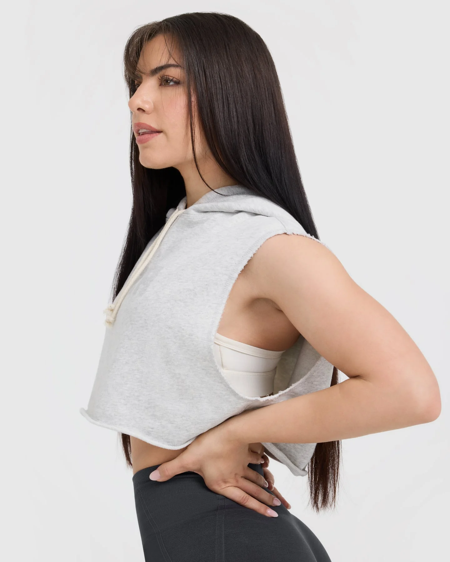 Raw Lounge Sleeveless Crop Hoodie | Light Grey Marl - Image 5