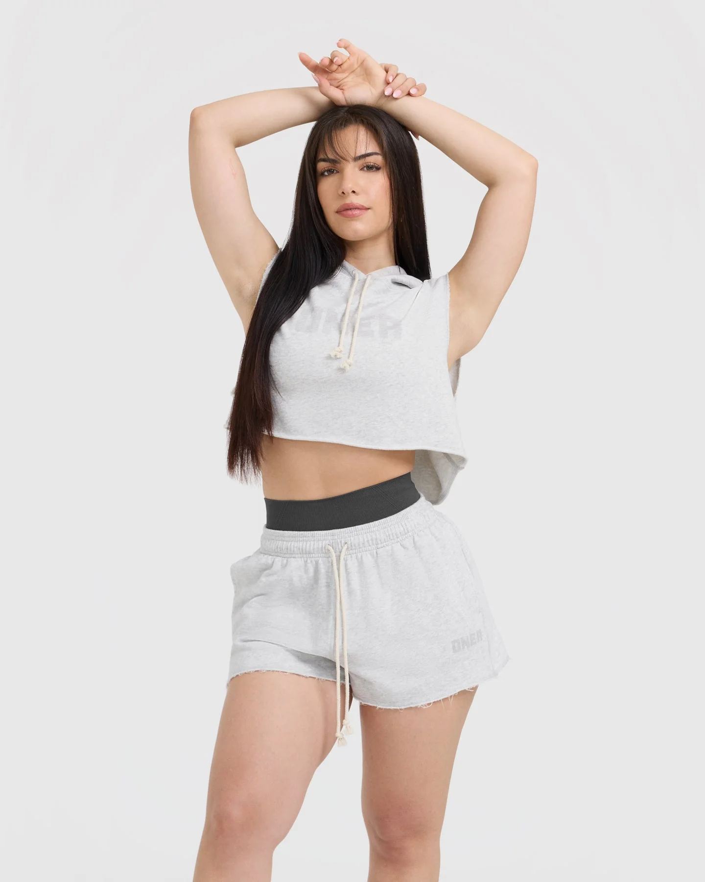 Raw Lounge Sleeveless Crop Hoodie | Light Grey Marl - Image 6