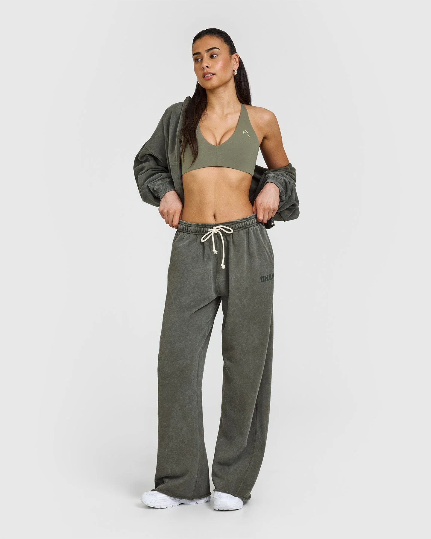 Raw Lounge Wide Leg Joggers | Washed Dark Khaki - Image 3