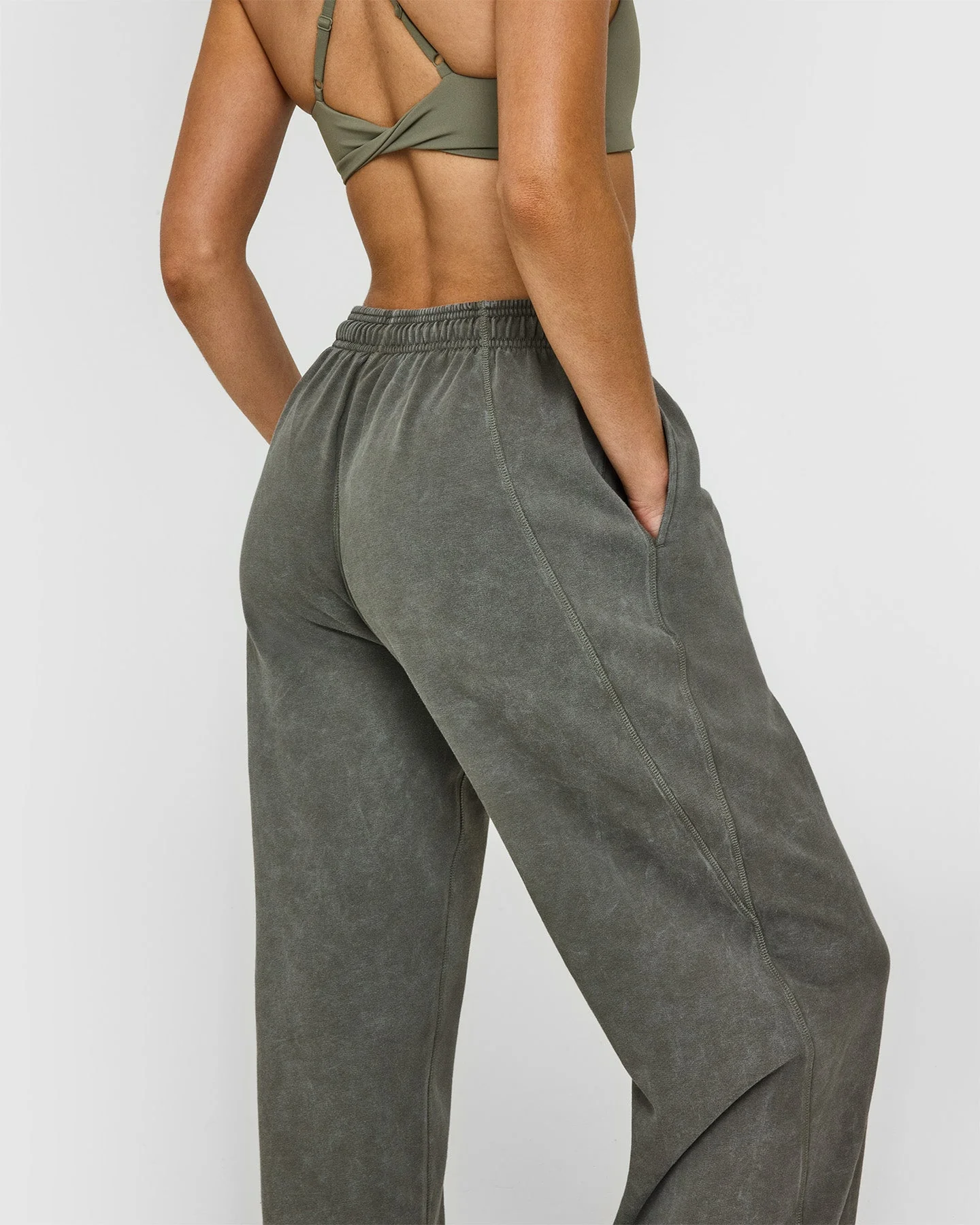 Raw Lounge Wide Leg Joggers | Washed Dark Khaki - Image 4