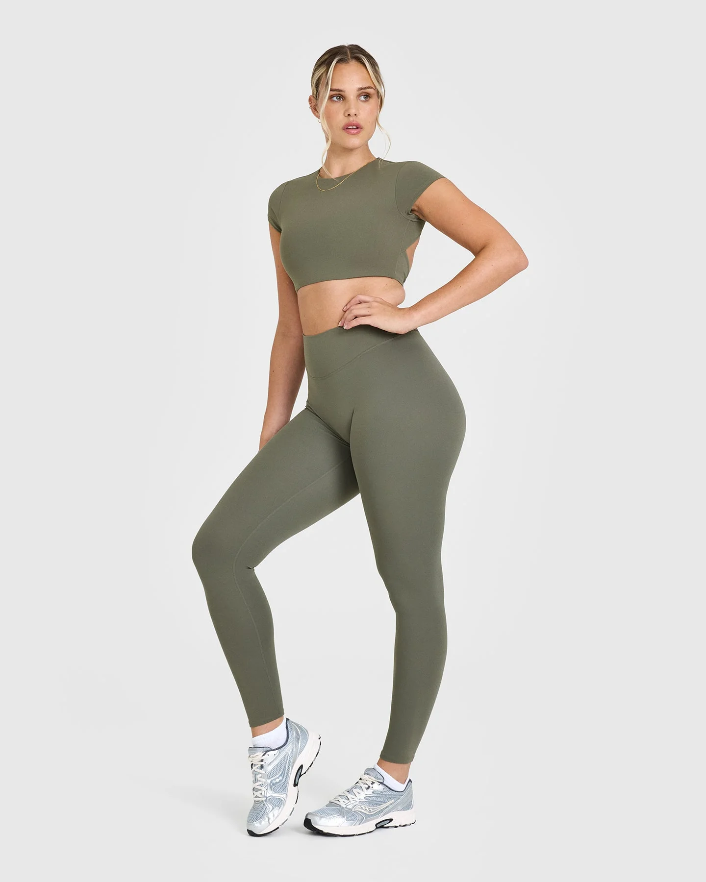 SoftMotion™ Leggings with White Logo | Alpine Green - Image 3