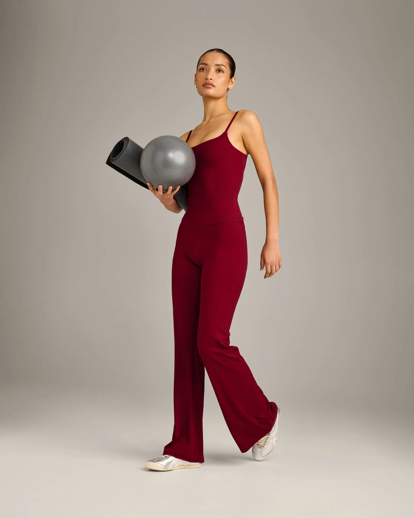 SoftMotion™ Strappy Vest with Built in Bra Shelf with Grey Logo | Ruby Red - Image 5